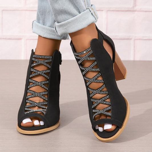Damen-Sandalen mit Blockabsatz und Reißverschluss hinten | Ideal für den Sommer