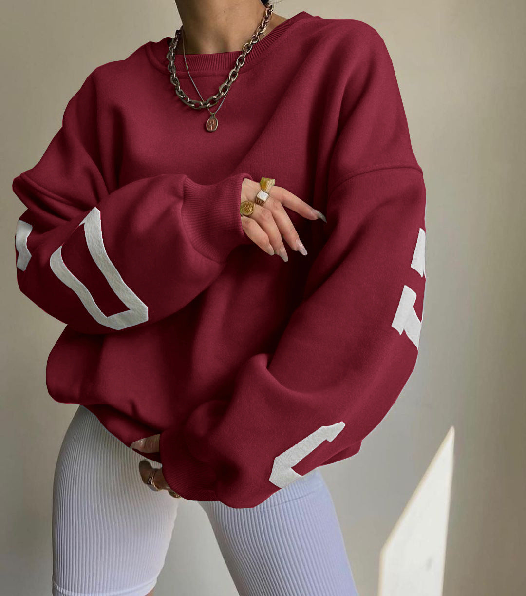 Damen Herbstpullover mit Aufdruck und verdicktem Stoff, Langarm