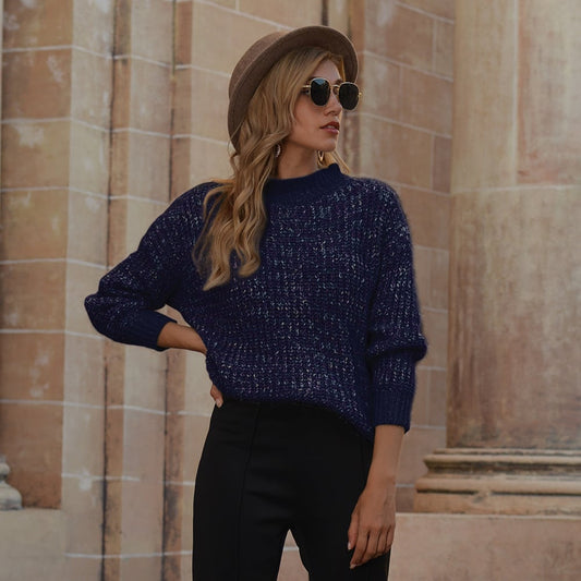 Damen Herbstpullover aus Seidenmischung mit Rundhalsausschnitt, langen Ärmeln und mittlerer Dicke