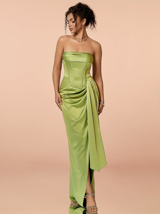 Satin-Bandeau-Kleid für Damen – mit Rüschen und Seitenschlitz, Ideal für Sommer