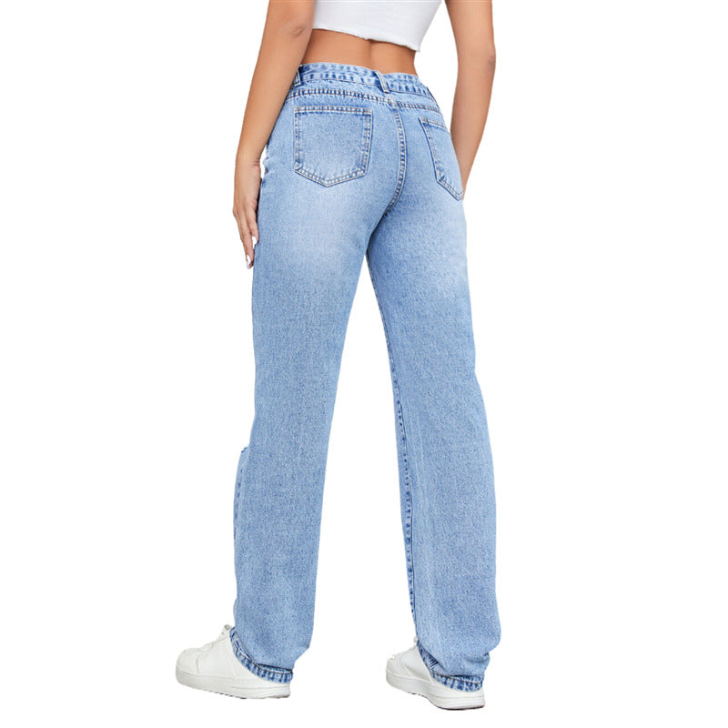 Damen-Jeans mit geradem Bein lockerem Schnitt hoher Taille und Ripped-Details