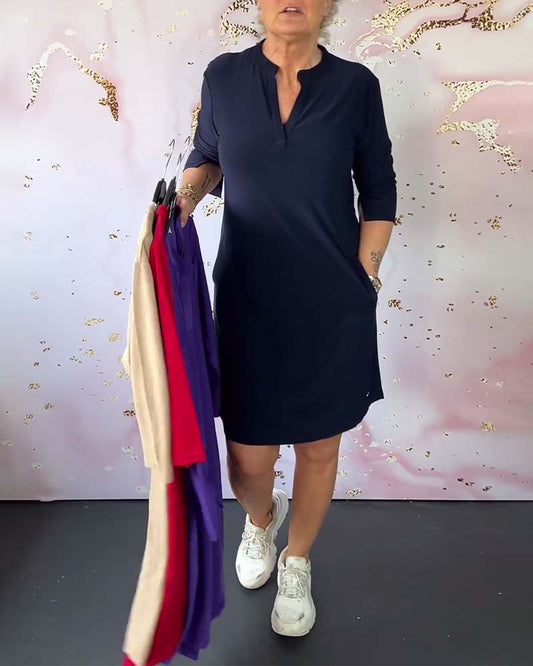 V-Ausschnitt-Shiftkleid mit 3/4-Ärmeln | Ideal für Frühling und Sommer