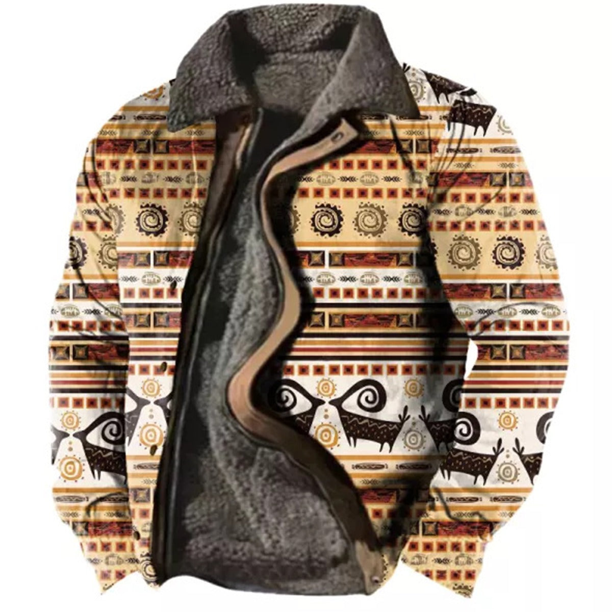 Herren Fleecejacke mit Aztekischem Geometrischem Print – Ideal für Herbst und Winter