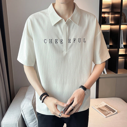 Herren-Poloshirt mit Buchstaben-Print, Kurzarm, Ideal für den Sommer
