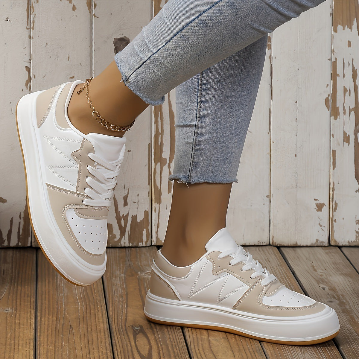 Rundzehige Farbblock-Schuhe mit PU-Obermaterial & rutschfester Gummisohle | Ideal für alle Jahreszeiten