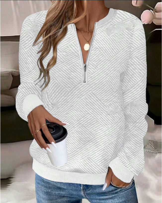 Damen Herbst Sweatshirt mit Frontreißverschluss, lockerer Passform und Langarm