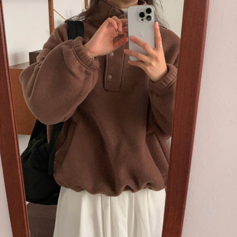 Damen Pullover-Sweater für den Herbst mit Stehkragen und Fronttasche