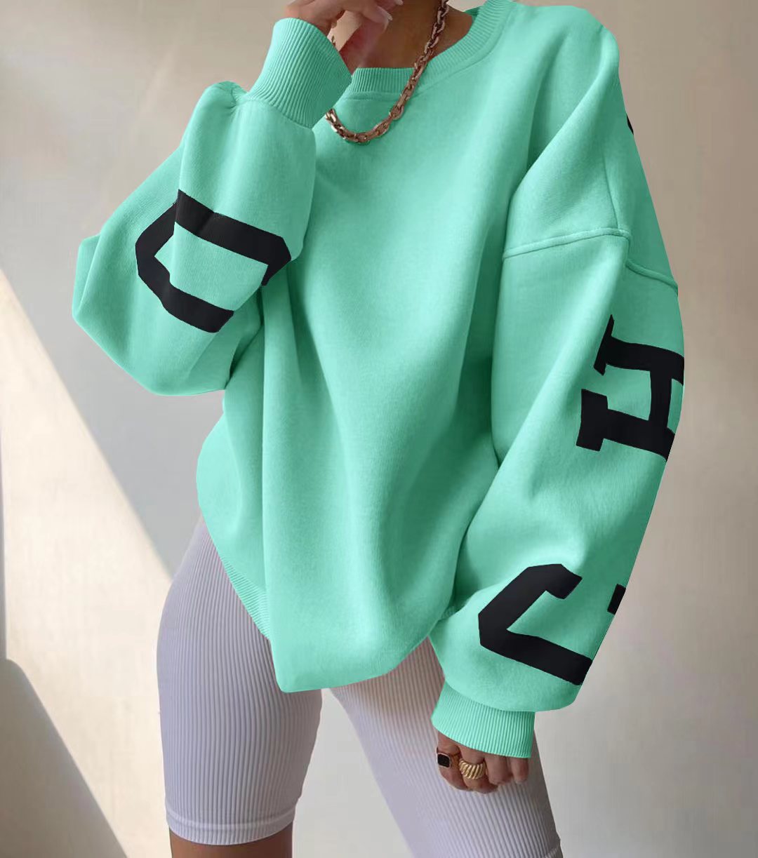 Damen Herbstpullover mit Aufdruck und verdicktem Stoff, Langarm