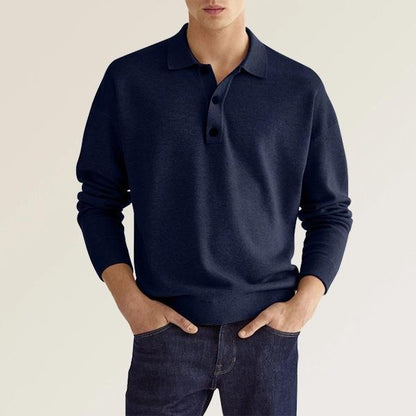 Herren Langarm V-Ausschnitt Button-Poloshirt – Ideal für den Herbst