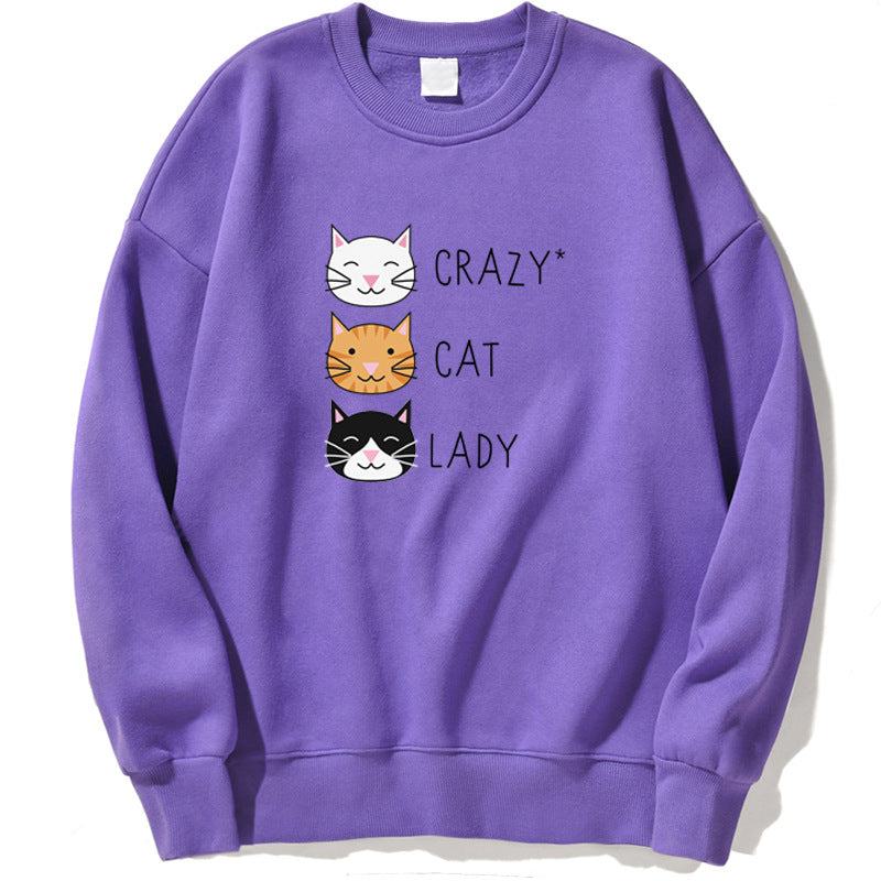 Damen Pullover-Sweatshirt für den Herbst mit Katzenprint und Langarm