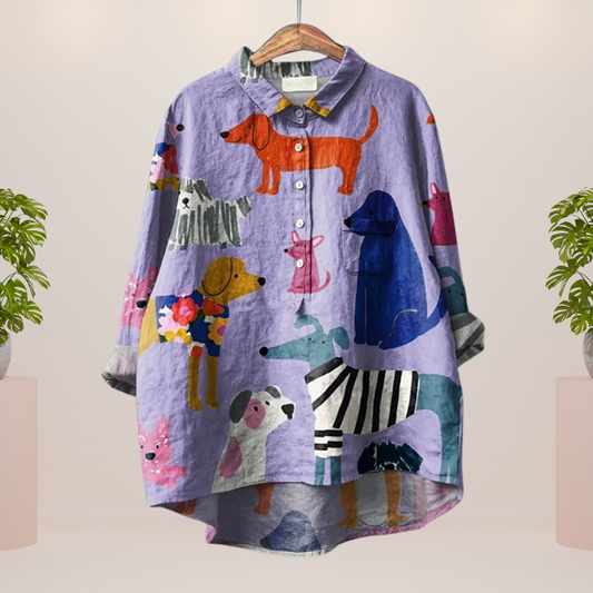 Damen Langarmshirt mit Hundedruck - Ideal für Frühling & Herbst