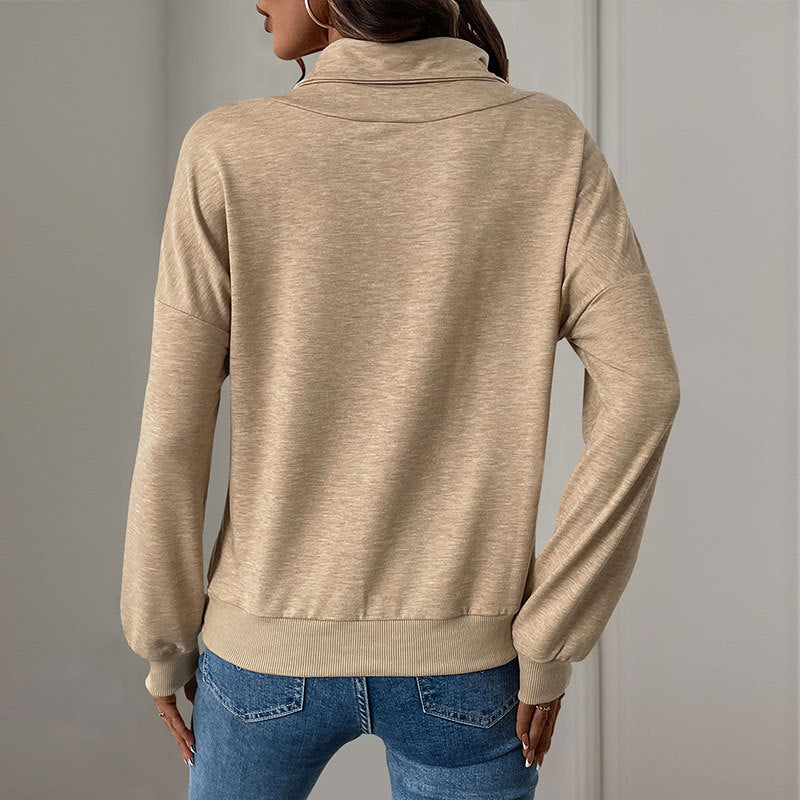 Damen Pullover für den Herbst mit Stehkragen, Faltendetails und Knopfakzenten