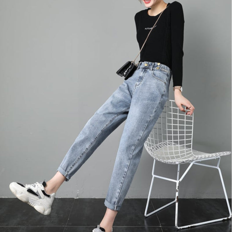 Damen-Jeans mit Hohem Bund, Lockerer Passform und Geradem Beinverlauf