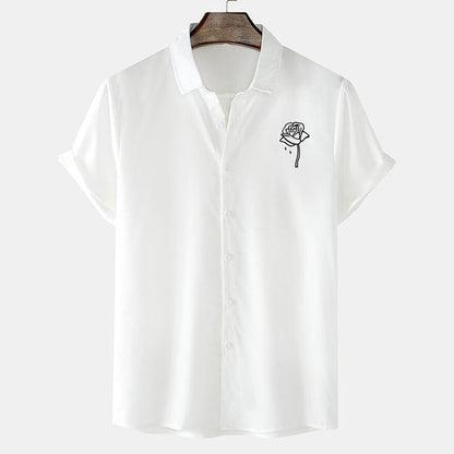 Herren Kurzarm-Hemd mit Rosen-Design – Ideal für den Sommer