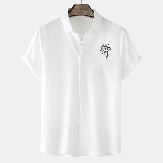 Herren Kurzarm-Hemd mit Rosen-Design – Ideal für den Sommer