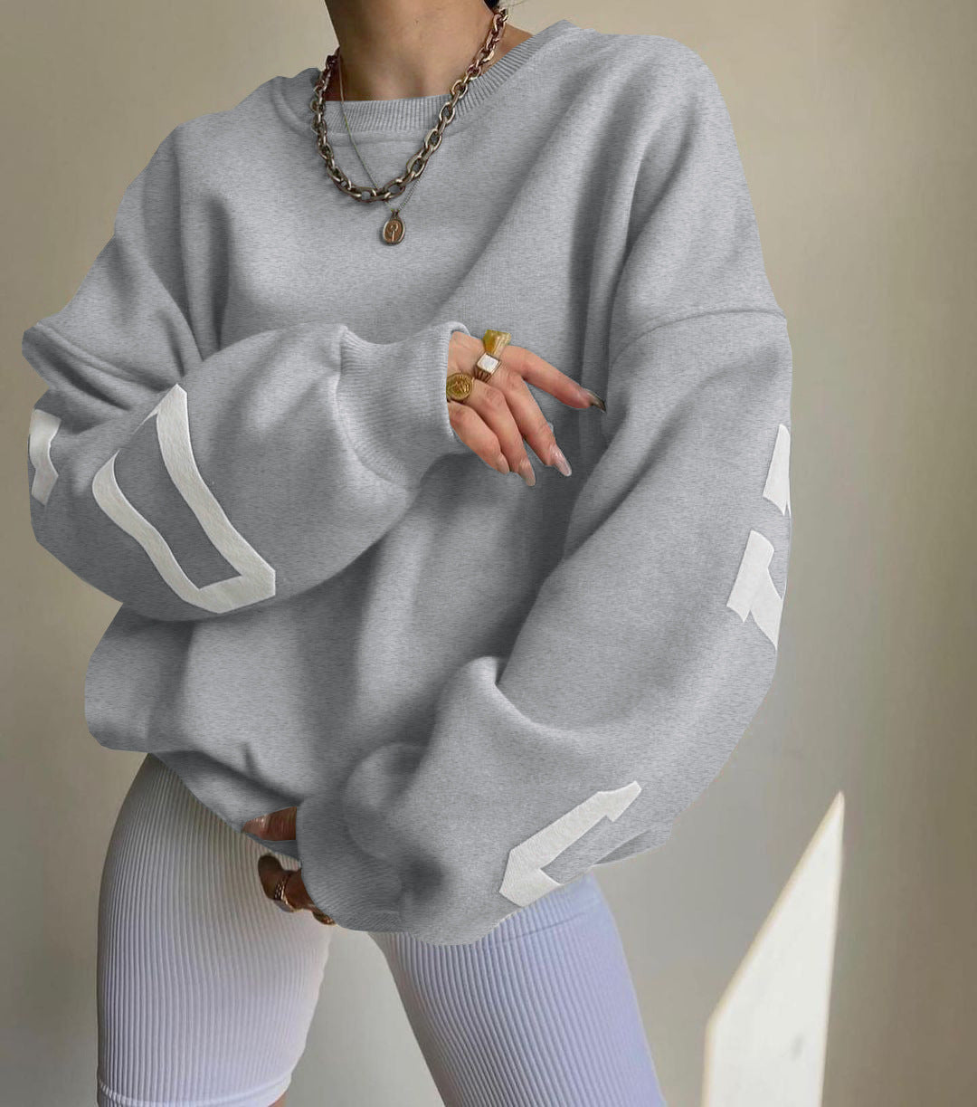 Damen Herbstpullover mit Aufdruck und verdicktem Stoff, Langarm