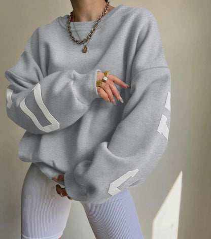 Damen Herbstpullover mit Aufdruck und verdicktem Stoff, Langarm
