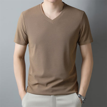 Herren Dünnes Unifarbenes V-Ausschnitt Kurzarm-T-Shirt | Ideal für den Sommer