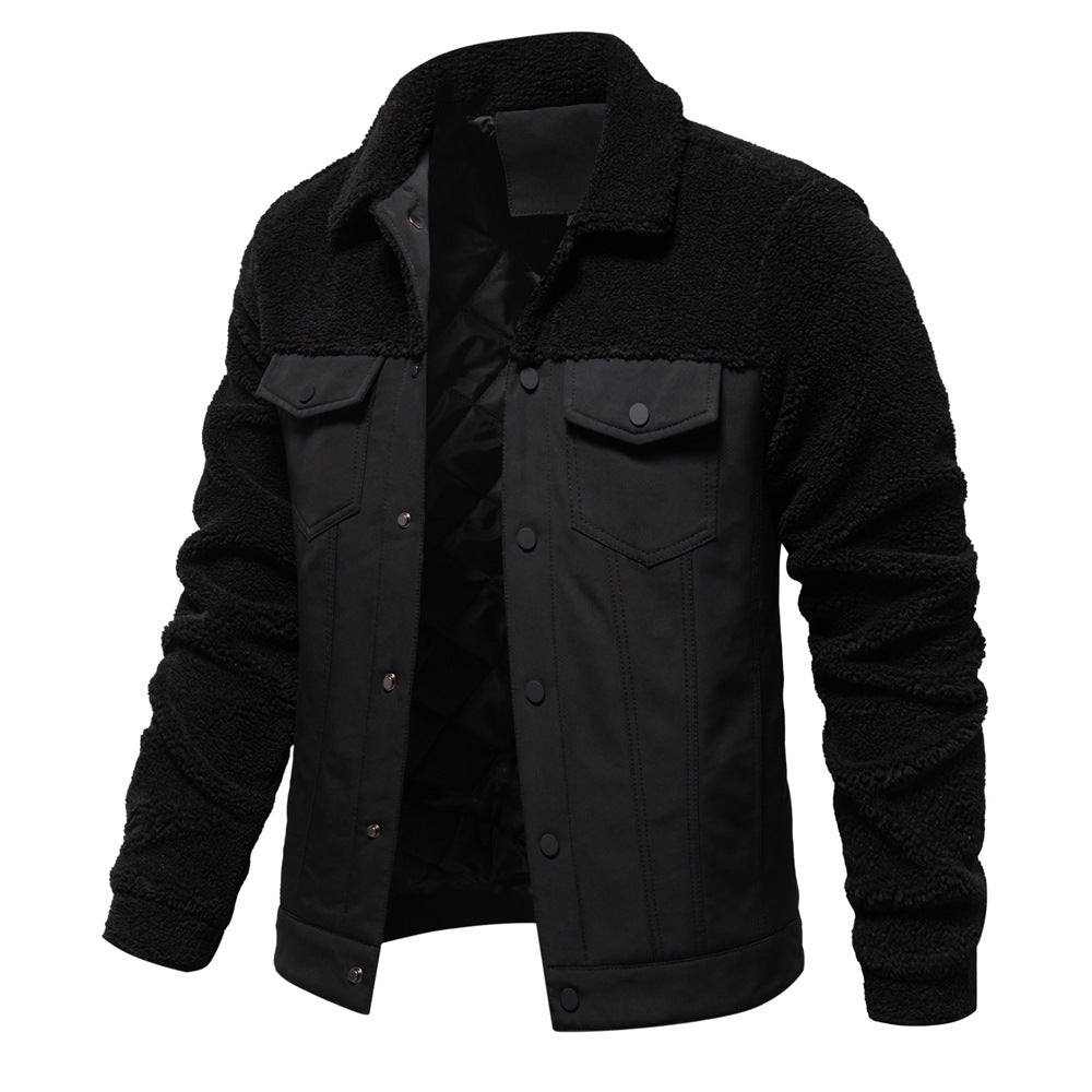 Herren Patchwork-Lammwollmischung Jacke mit Klappentaschen | Ideal für den Winter