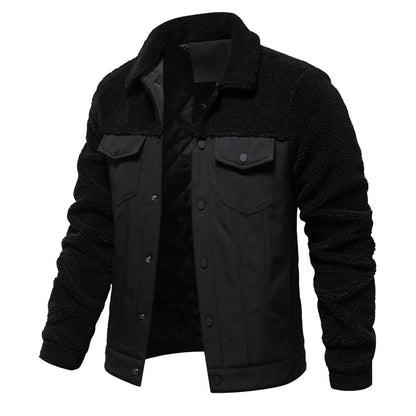 Herren Patchwork-Lammwollmischung Jacke mit Klappentaschen | Ideal für den Winter