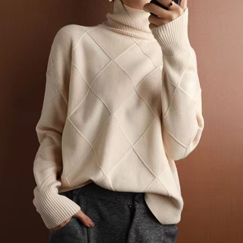 Pullover mit langen Ärmeln und Rollkragen für Herren mit 3D Rautenmuster