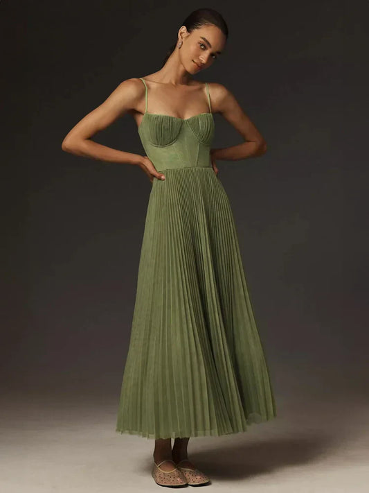 Midi-Kleid mit plissiertem Tüll-Bustier | Ideal für Frühling und Sommer