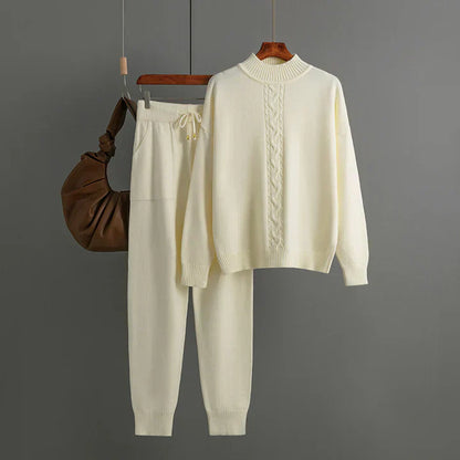 Strickoberteil und Hose Set mit Hohem Kragen I Ideal für den Winter