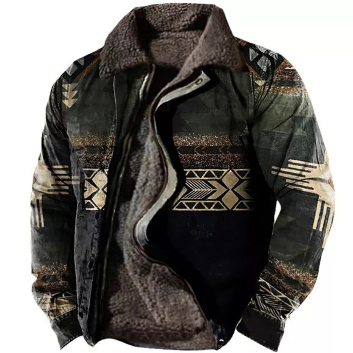 Herren Fleecejacke mit Aztekischem Geometrischem Print – Ideal für Herbst und Winter