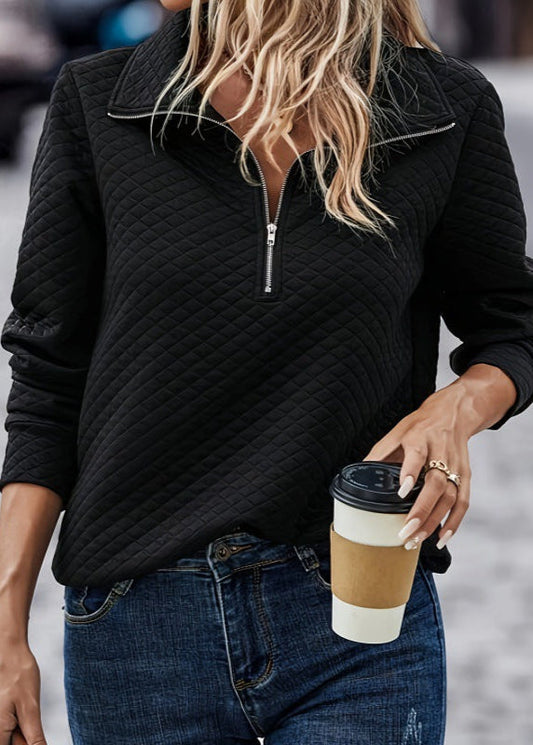 Damen Rollkragenpullover für den Herbst mit Frontreißverschluss und Rautenmuster