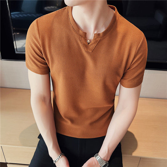 Herren Waffelstrick-Pullover Kurzarmshirt – Ideal für den Sommer