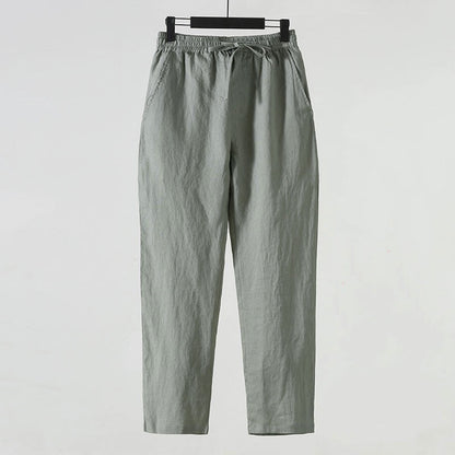 Kurzgeschnittene Herren-Leinenmixhose – Niedrige Taille, Gerade Beinform