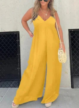 Eleganter Rückenfreier Jumpsuit mit Weitem Bein – Ärmellos, Verstellbare Träger - Ideal für den Sommer
