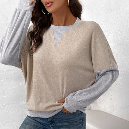 Damen Frühlingspullover mit Color-Block-Muster und Rundhalsausschnitt