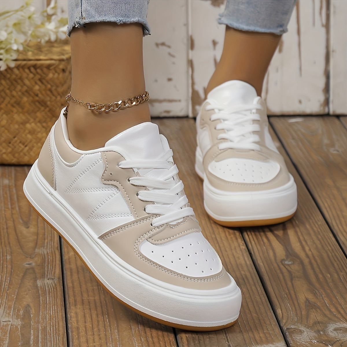 Rundzehige Farbblock-Schuhe mit PU-Obermaterial & rutschfester Gummisohle | Ideal für alle Jahreszeiten