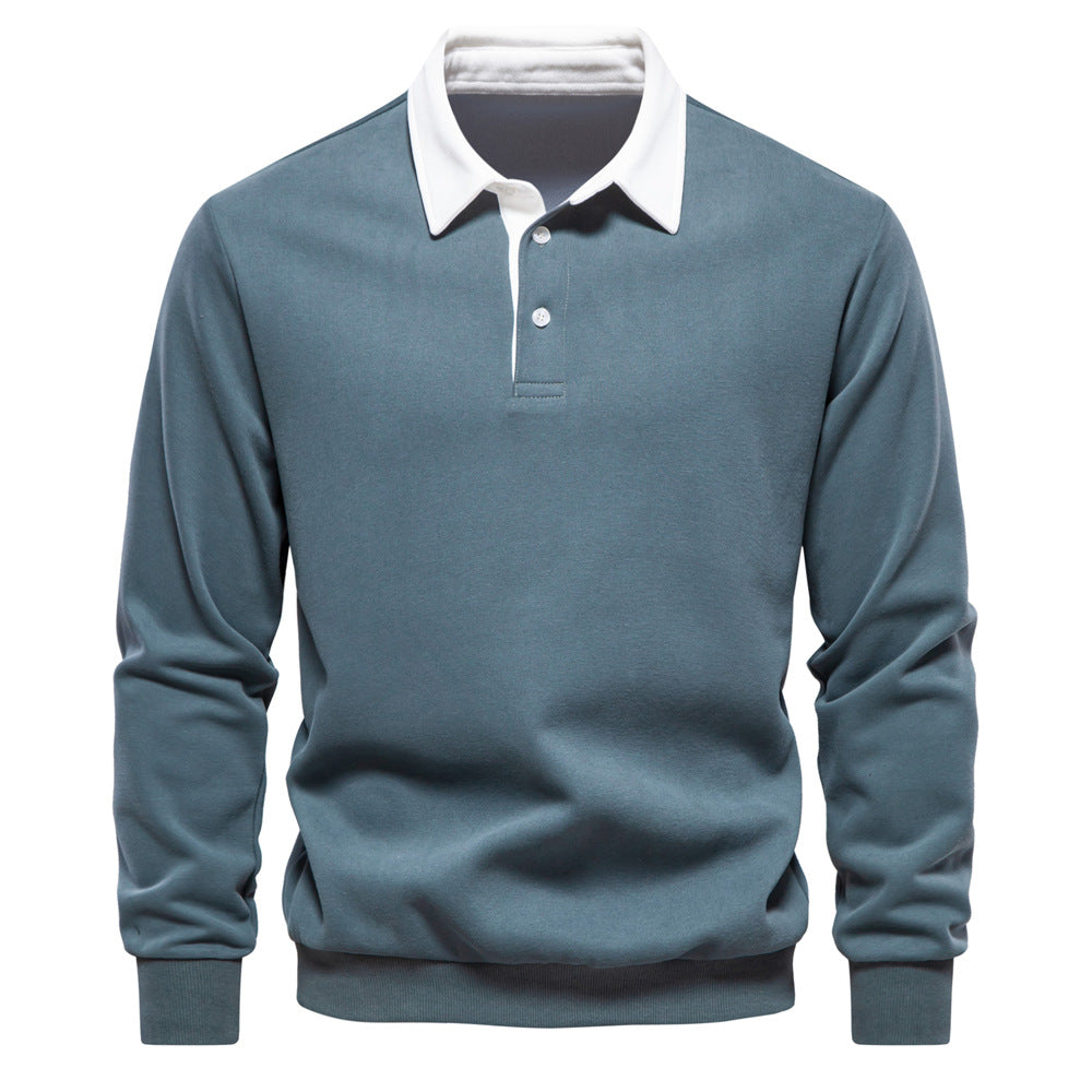 Herren Langarmshirt mit Polokragen und Umlegekragen