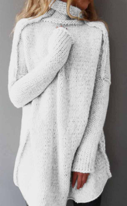 Damen Strickpullover Mit Drapierter Kragen Langarm Drei-Nadel-Nähte Pullover