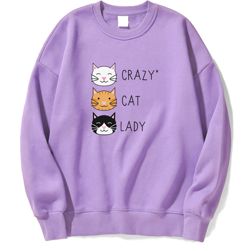 Damen Pullover-Sweatshirt für den Herbst mit Katzenprint und Langarm
