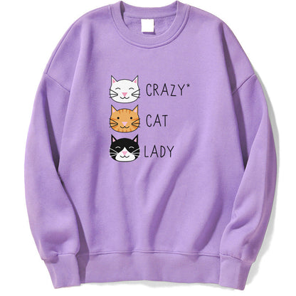 Damen Pullover-Sweatshirt für den Herbst mit Katzenprint und Langarm
