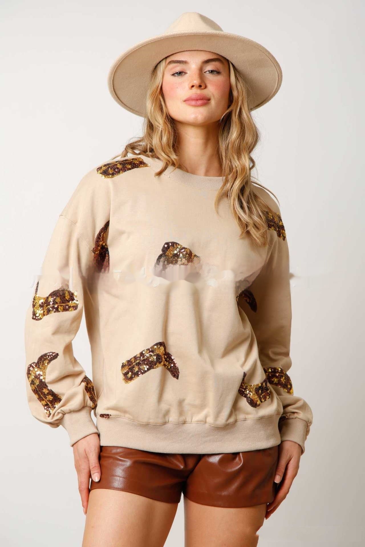 Damen Pullover mit Pailletten, langen Ärmeln und mittlerer Stoffdicke