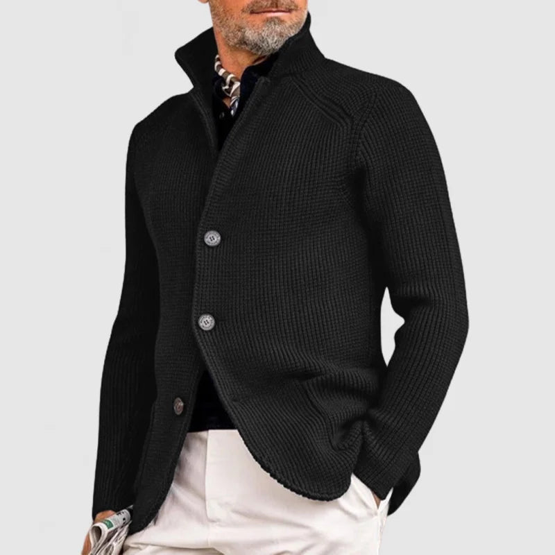 Herren-Cardigan mit Stehkragen und Knopfleiste