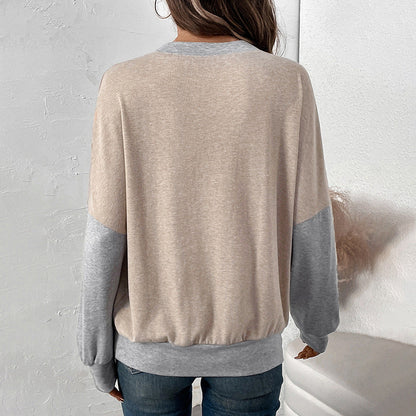 Damen Frühlingspullover mit Color-Block-Muster und Rundhalsausschnitt