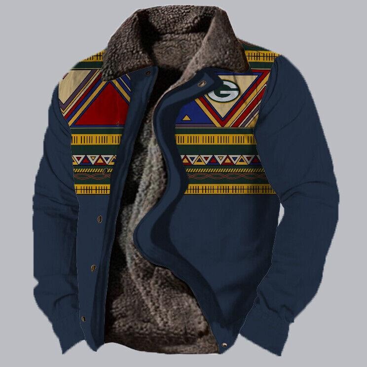 Herren Fleecejacke mit Aztekischem Geometrischem Print – Ideal für Herbst und Winter