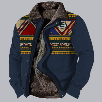 Herren Fleecejacke mit Aztekischem Geometrischem Print – Ideal für Herbst und Winter