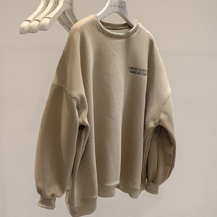 Damen Winter-Sweatshirt mit dickem Fleecefutter, lockerem Schnitt, Pullover-Design und langen Ärmeln