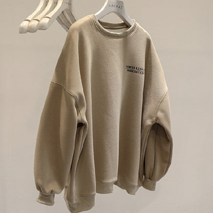 Damen Winter-Sweatshirt mit dickem Fleecefutter, lockerem Schnitt, Pullover-Design und langen Ärmeln