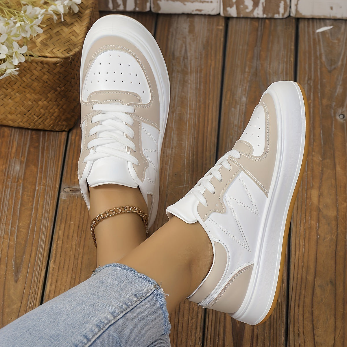 Rundzehige Farbblock-Schuhe mit PU-Obermaterial & rutschfester Gummisohle | Ideal für alle Jahreszeiten