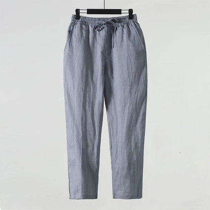 Kurzgeschnittene Herren-Leinenmixhose – Niedrige Taille, Gerade Beinform