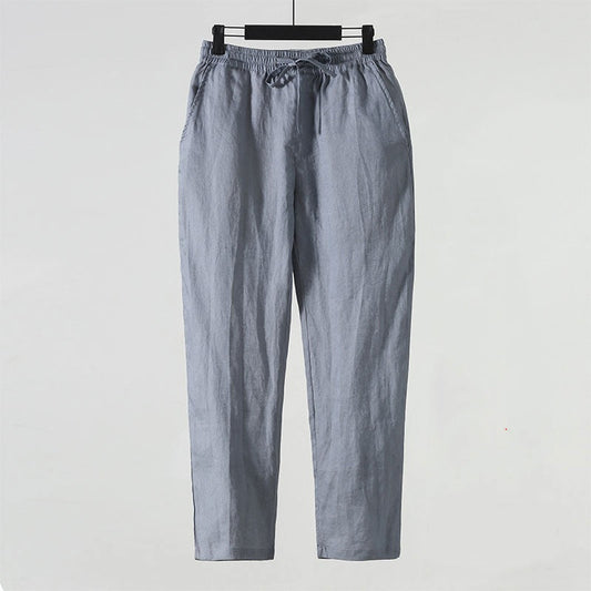 Kurzgeschnittene Herren-Leinenmixhose – Niedrige Taille, Gerade Beinform