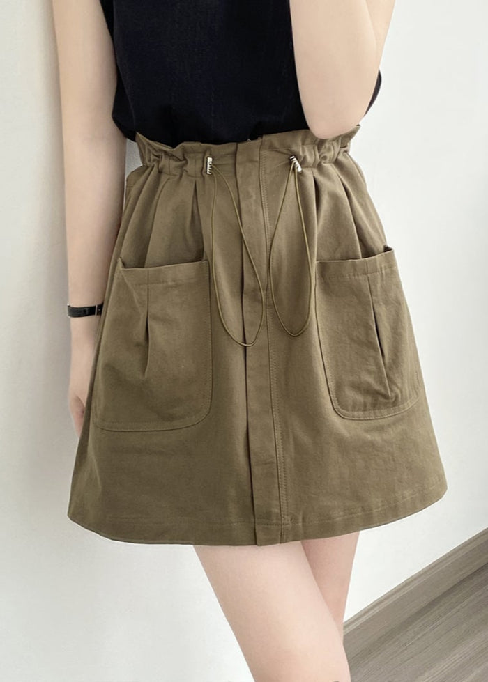 Damen Frühjahrs-Minirock mit Kordelzug, A-Linien-Schnitt und Taschen