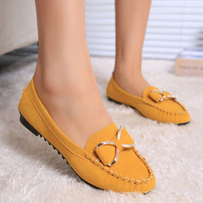 Damen-Frühlings-Loafer aus gefrostetem Stoff mit Schleifendetail, Slip-On-Design, runder Spitze und Gummisohle